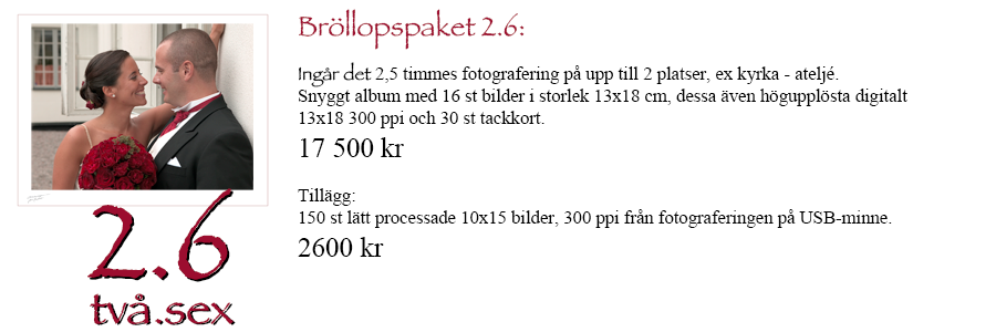 Wedding 2.6 Bröllopspaket 2.6